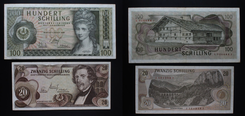 Austria - Lotto di 2 Banconote: 100 Shilling 1969; 20 Shilling 1967

VF

SPE...