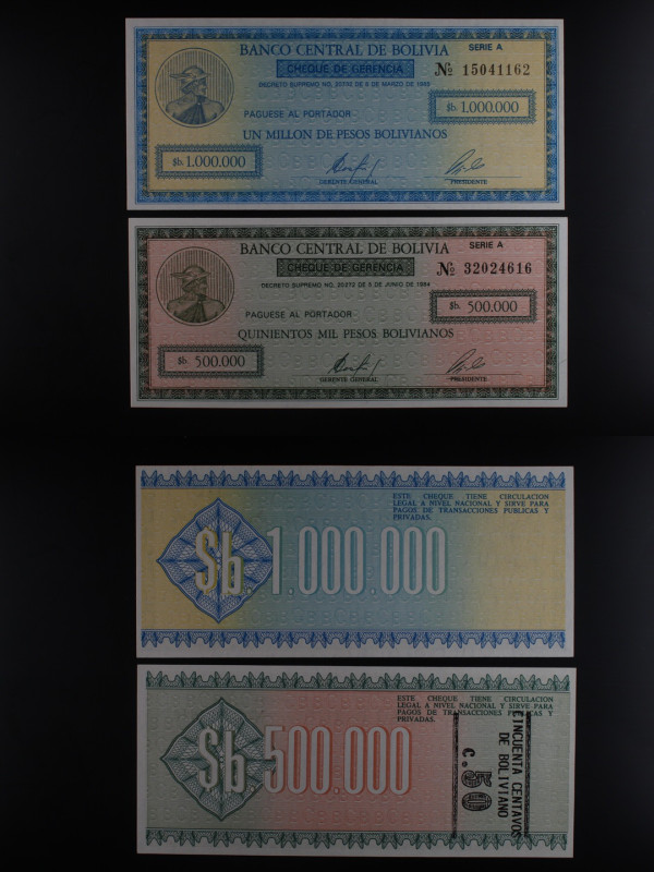 Bolivia - Lotto di 2 banconote: 500.000 (1984) e 1.000.000 pesos 1985 (P# 189 e ...