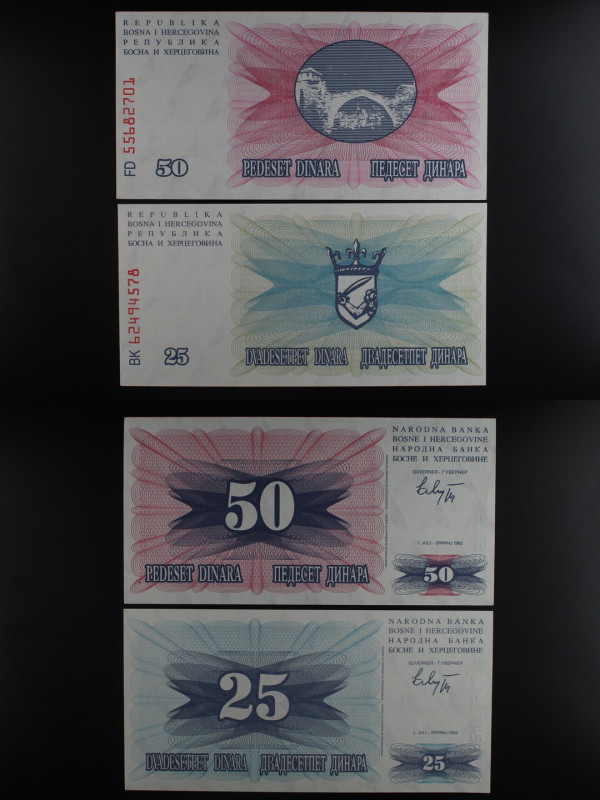 Bosnia Herzegovina - Lotto 2 banconote da 25 e 50 dinara 1992 - P#11 e P#12

U...