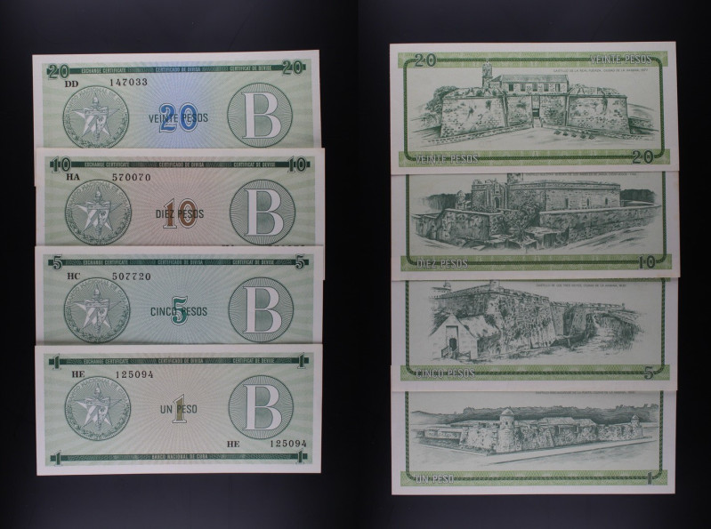 Cuba - lotto 4 banconote "Foreign Exchange Certificate" serie B 1985 - (da P# FX...