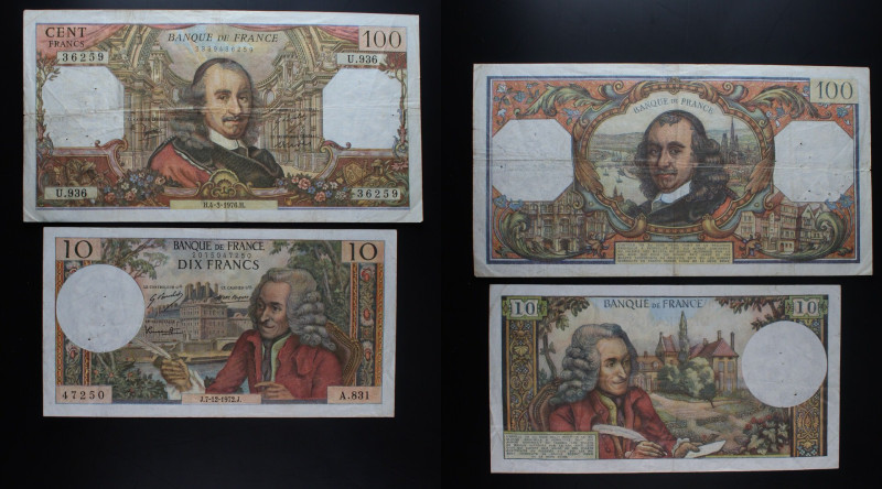 Francia - Lotto di 2 Banconote: 100 Franchi 1976 e 10 Franchi 1972

VF-VF+

...
