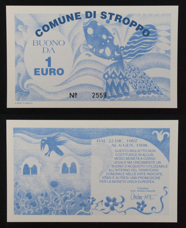 Buono da 1 Euro Comune di Stroppo 1997 - Buono di acquisto per la promozione di ...