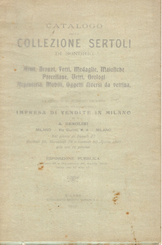 GENOLINI A - Milano, 28\30 - Aprile, 1903. Catalogo della collezione Sertoli di ...