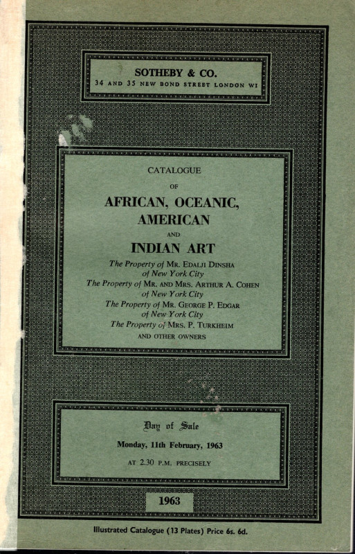 SOTHEBY & CO - London, 11 - February, 1963. Catalogue of African, Oceanic, Ameri...