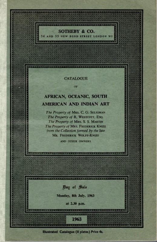 SOTHEBY & CO - London, 8 - July, 1963. Catalogue of African, Oceanic and South A...