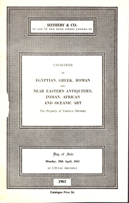 SOTHEBY & CO - London, 29 - April, 1963. Catalogue of Egyptian, Greek, Roman and...