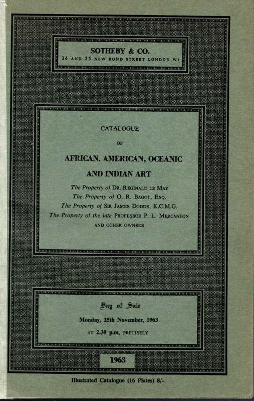 SOTHEBY & CO - London, 25 - November, 1963. Catalogue of African - American, Oce...
