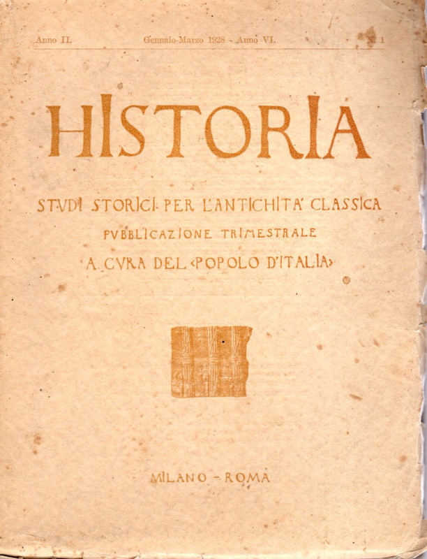 AA.VV. - HISTORIA Studi storici per l'antichità classica. Anno II. N. 1 Gennaio ...