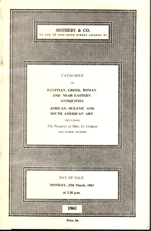 SOTHEBY & CO - London, 25 - March, 1963. Catalogue of Egyptian, Greek, Roman and...