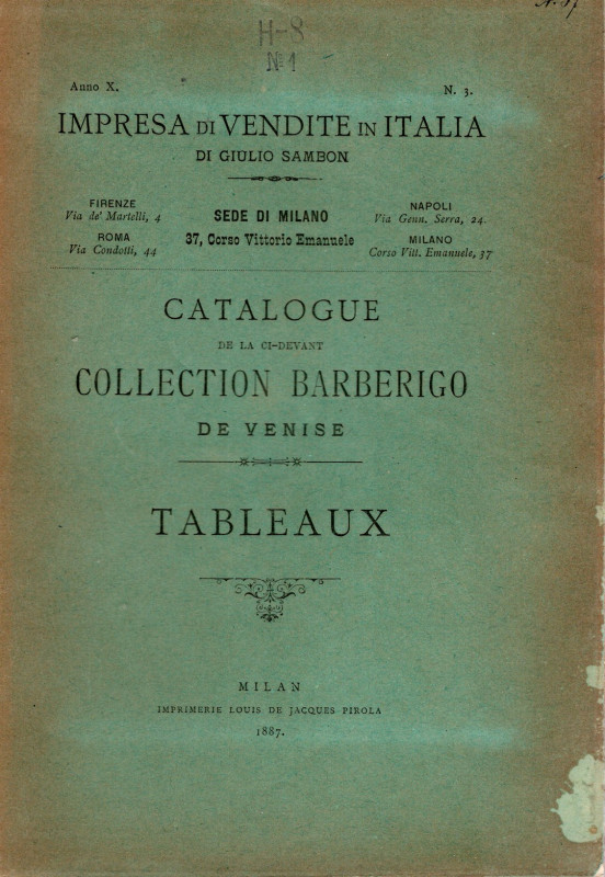 SAMBON Giulio - Milano, 4\5 - Avril, 1887. Catalogue de la ci-devant Collection ...