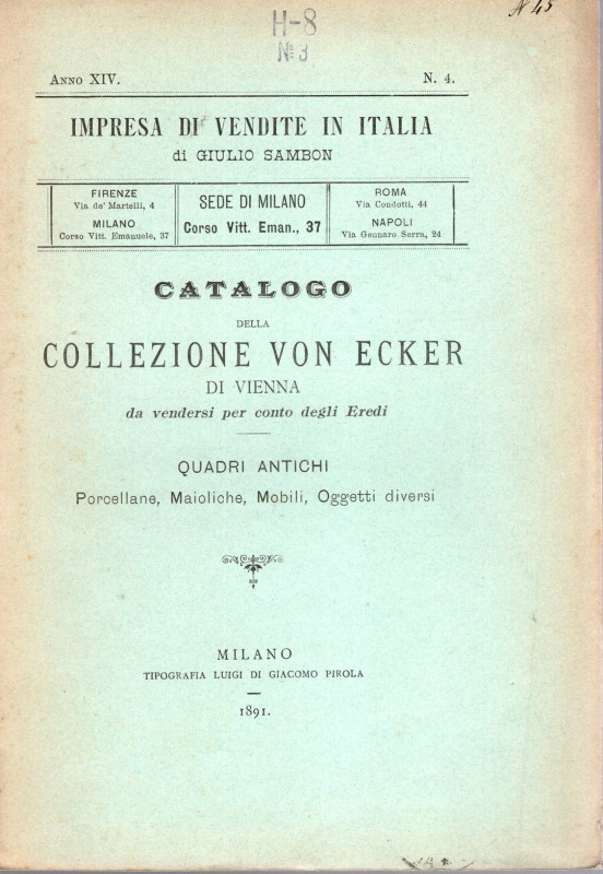 SAMBON Giulio - Milano, 1\3 - Giugno, 1891. Catalogo della collezione Von Ecker ...