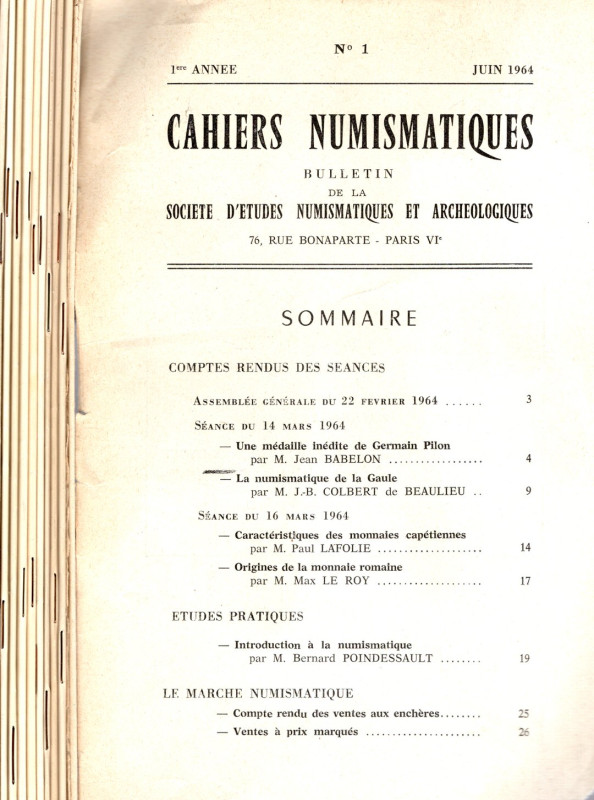 CAHIERS NUMISMATIQUES. 11 fascicoli dal n. 1 al n 11. 1964-67. brossura ed. buon...