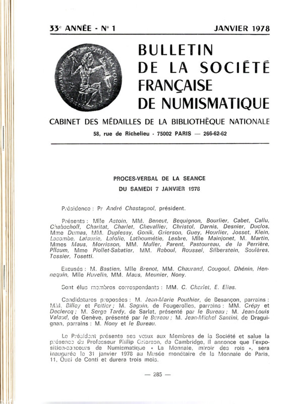 BULLETIN de la SOCIETE FRANCAISE de NUMISMATQUE. 1978, completo 10 fascicoli.. b...