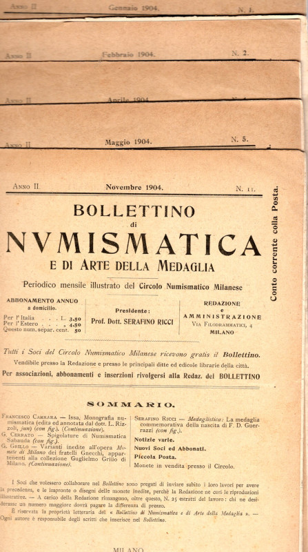 BOLLETTINO di NUMISMATICA e ARTE della MEDAGLIA. Milano, 1904. N. 1 - 2- 4 -5- 1...