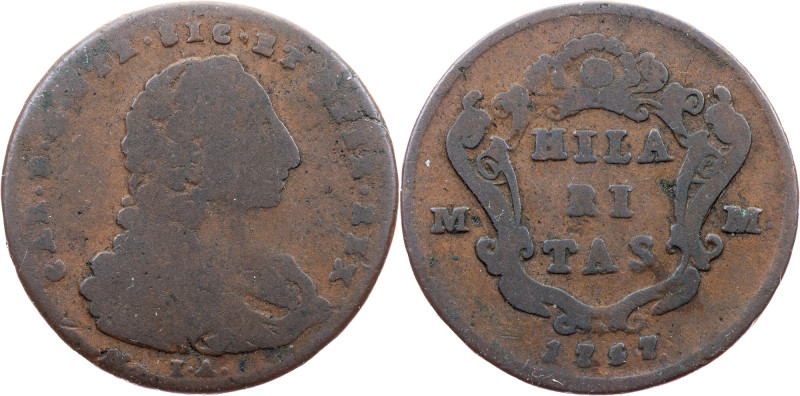 Italy, 1 Grano 1757 Kingdom of Naples, Charles VII Sebastian, 1 Grano 1757, 5,51...