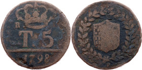 Italy, 5 Tornesi 1798