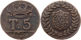 Italy, 5 Tornesi 1798