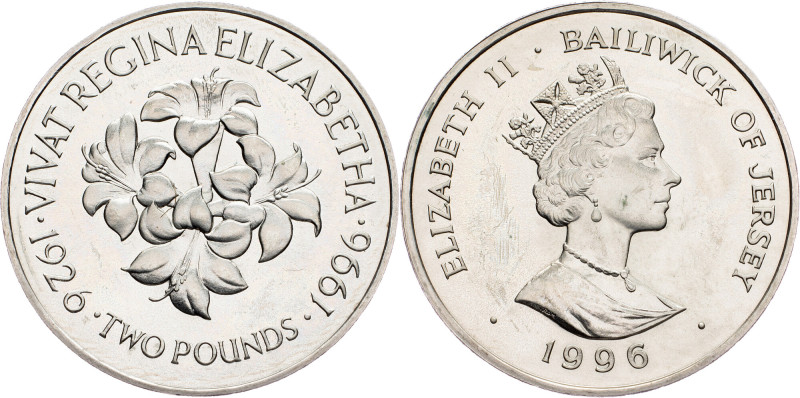 Jersey, 2 Pounds 1996 Jersey, 2 Pounds 1996, 28,574 g, Copper-nickel, KM# 97, to...