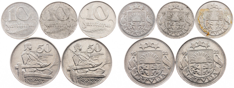 Latvia, 10 Santimi, 20 Santimi 1922 Republic, Republic, 10 Santimi, 20 Santimi 1...