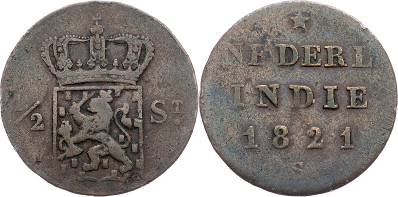 Netherlands East Indies, 1/2 Stuiver 1821, S Netherlands East Indies, William I,...