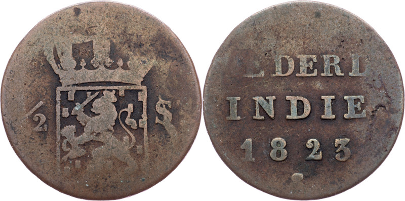Netherlands East Indies, 1/2 Stuiver 1823, S Netherlands East Indies, William I,...
