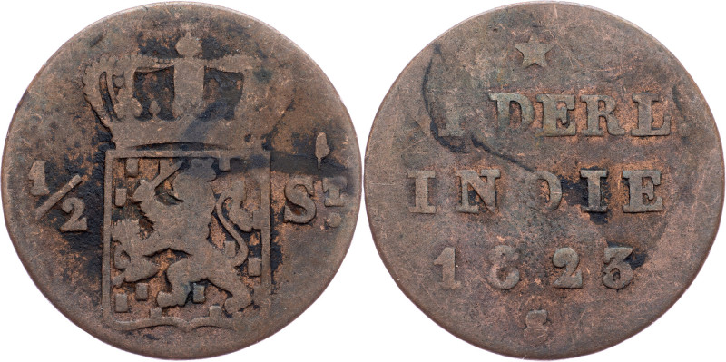 Netherlands East Indies, 1/2 Stuiver 1823, S Netherlands East Indies, William I,...