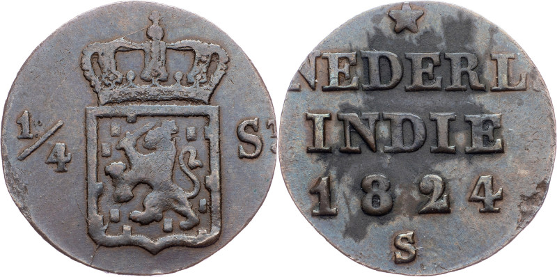 Netherlands East Indies, 1/4 Stuiver 1824, S Netherlands East Indies, William I,...