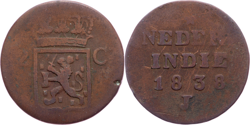 Netherlands East Indies, 2 Cent 1838, J Netherlands East Indies, William I, 2 Ce...