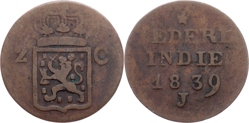 Netherlands East Indies, 2 Cent 1839, J Netherlands East Indies, William I, 2 Ce...