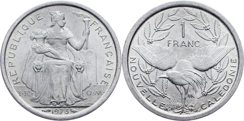 New Caledonia, 1 Franc 1973, Paris New Caledonia, 1 Franc 1973, Paris, Aluminium...