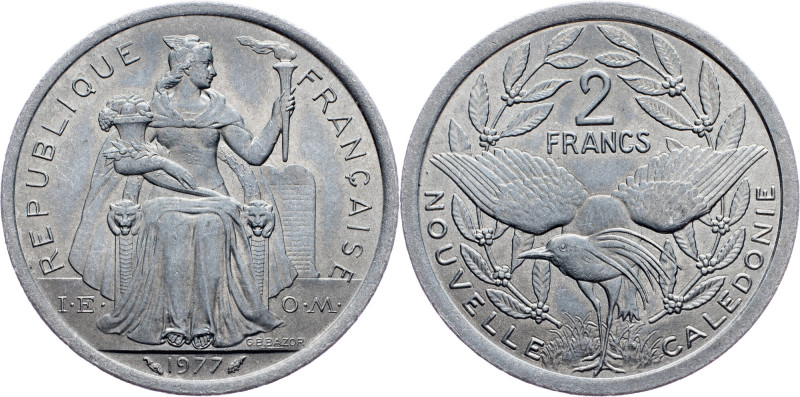 New Caledonia, 2 Francs 1977, Paris New Caledonia, 2 Francs 1977, Paris, Alumini...