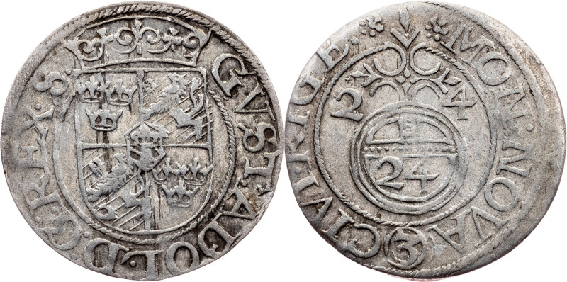 Poland, 1⁄24 Thaler 1624, Riga Duchy of Livonia, Gustav II Adolph, 1⁄24 Thaler 1...