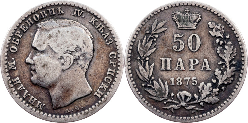 Serbia, 50 Para 1875 Serbia, Milan Obrenović IV, 50 Para 1875, 2,426 g, Silver (...