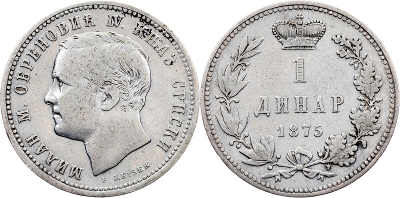 Serbia, 1 Dinar 1875 Serbia, Milan Obrenović IV, 1 Dinar 1875, 4,934 g, Silver (...