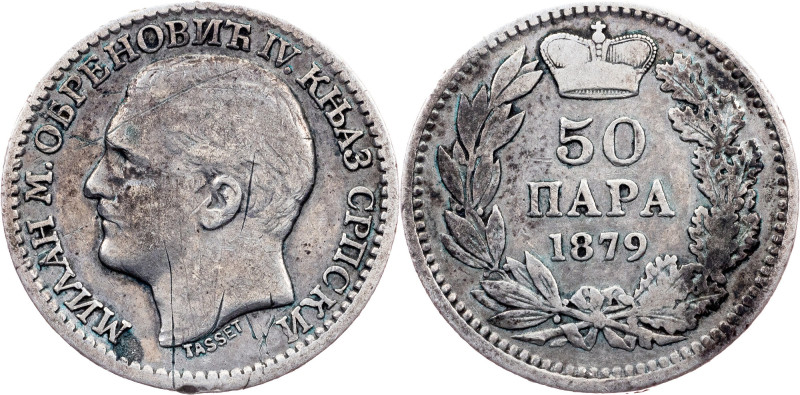 Serbia, 50 Para 1879 Serbia, Milan Obrenović IV, 50 Para 1879, 2,462 g, Silver (...