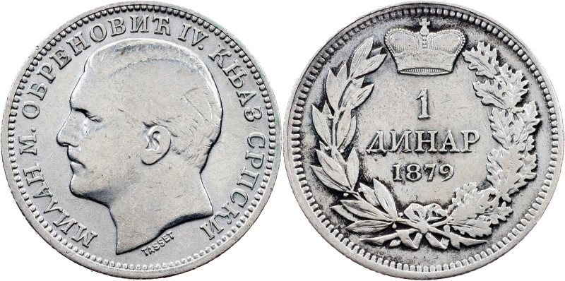 Serbia, 1 Dinar 1879 Serbia, Milan Obrenović IV, 1 Dinar 1879, 4,846 g, Silver (...