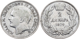 Serbia, 2 Dinars 1879