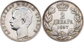 Serbia, 2 Dinars 1897