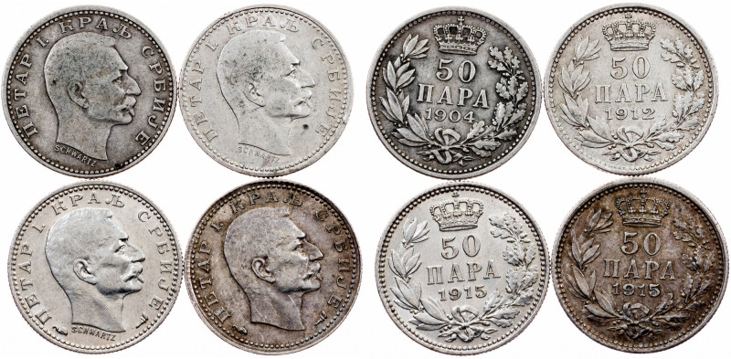 Serbia, 50 Para 1904, 1912, 1915, 1915 Serbia, Peter I, 50 Para 1904, 1912, 1915...