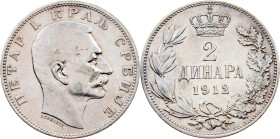 Serbia, 2 Dinars 1912