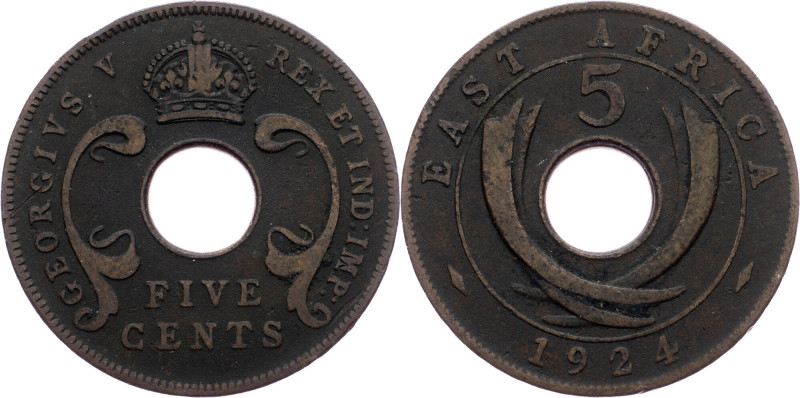 East Africa, 5 Cents 1924, London East Africa, 5 Cents 1924, London, Bronze, KM#...