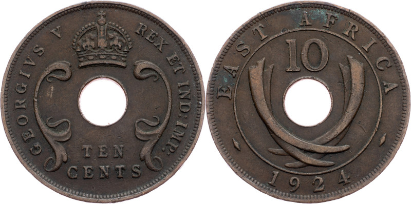 East Africa, 10 Cents 1924, London East Africa, 10 Cents 1924, London, Bronze, K...