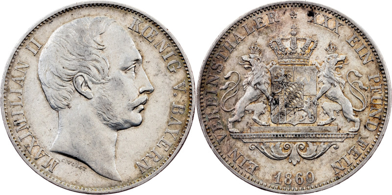 Germany, 1 Vereinsthaler 1860, Munich Bavaria, Maximilian II, 1 Vereinsthaler 18...