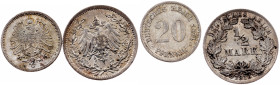 Germany, 20 Pfennig, 1/2 Mark 1874, 1916, D, A