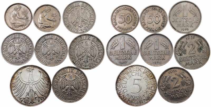 Germany, Lot 1949-1958 Germany, Lot 1949-1958, 48,494 g, Lot of 8pcs; VF-EF+

...