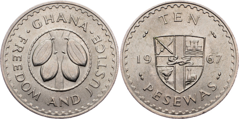 Ghana, 10 Pesewas 1967 Ghana, 10 Pesewas 1967, 5,483 g, Copper-nickel, KM# 16, m...