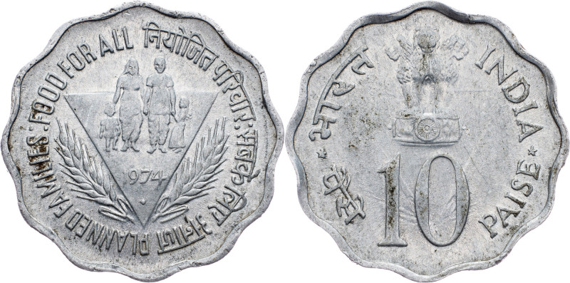 India, 10 Paise 1974, Bombay India, 10 Paise 1974, Bombay, 2,289 g, Aluminium, K...