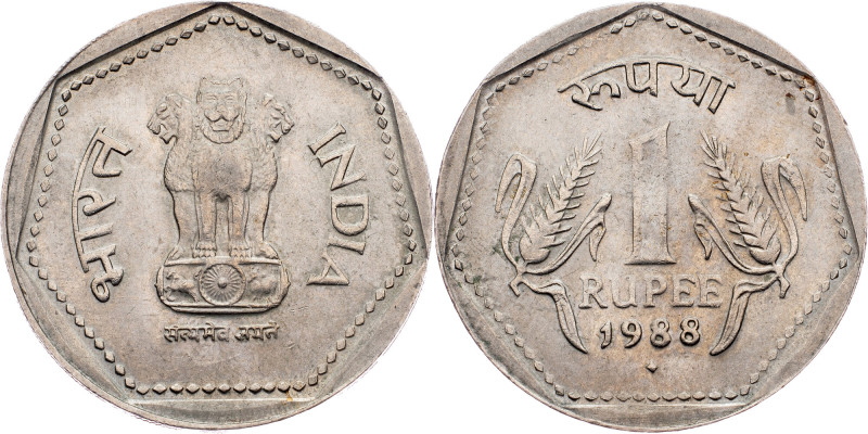 India, 1 Rupee 1988, Bombay India, 1 Rupee 1988, Bombay, 6,04 g, Copper-nickel, ...