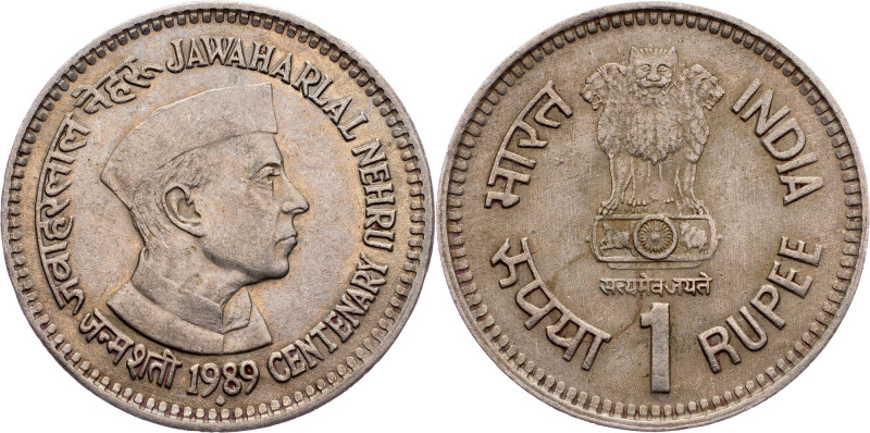 India, 1 Rupee 1989, Bombay India, 1 Rupee 1989, Bombay, 5,968 g, Copper-nickel,...