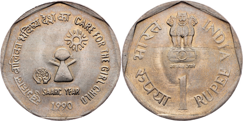 India, 1 Rupee 1990, Bombay India, 1 Rupee 1990, Bombay, 6,025 g, Copper-nickel,...